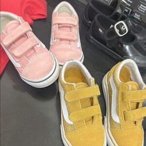 3 PAIR SIZE 8 TODDLER VANS Kids Pink and Yellow Velcro Sneakers